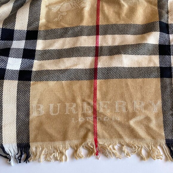 Burberry London Nova Check Beige Scarf Silk Blend Fringed Edge Lightweight - Picture 4 of 11